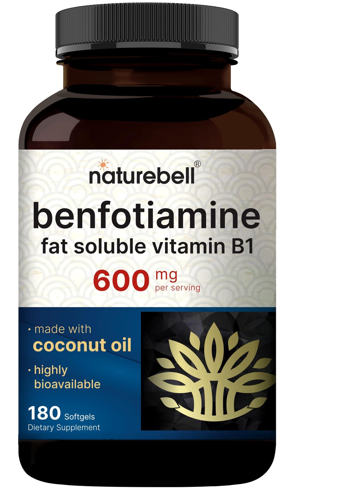 NatureBell Benfotiamine 600mg gélules d'huile de coco vue de face