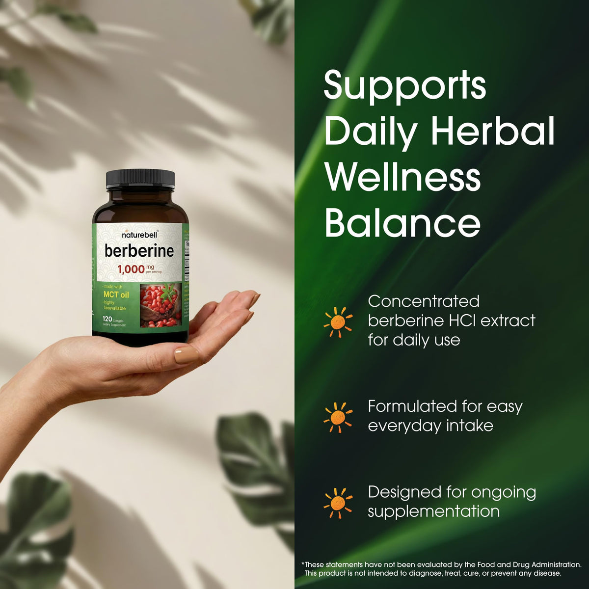 NatureBell Berberine 1 000 mg gélule sur une surface blanche
