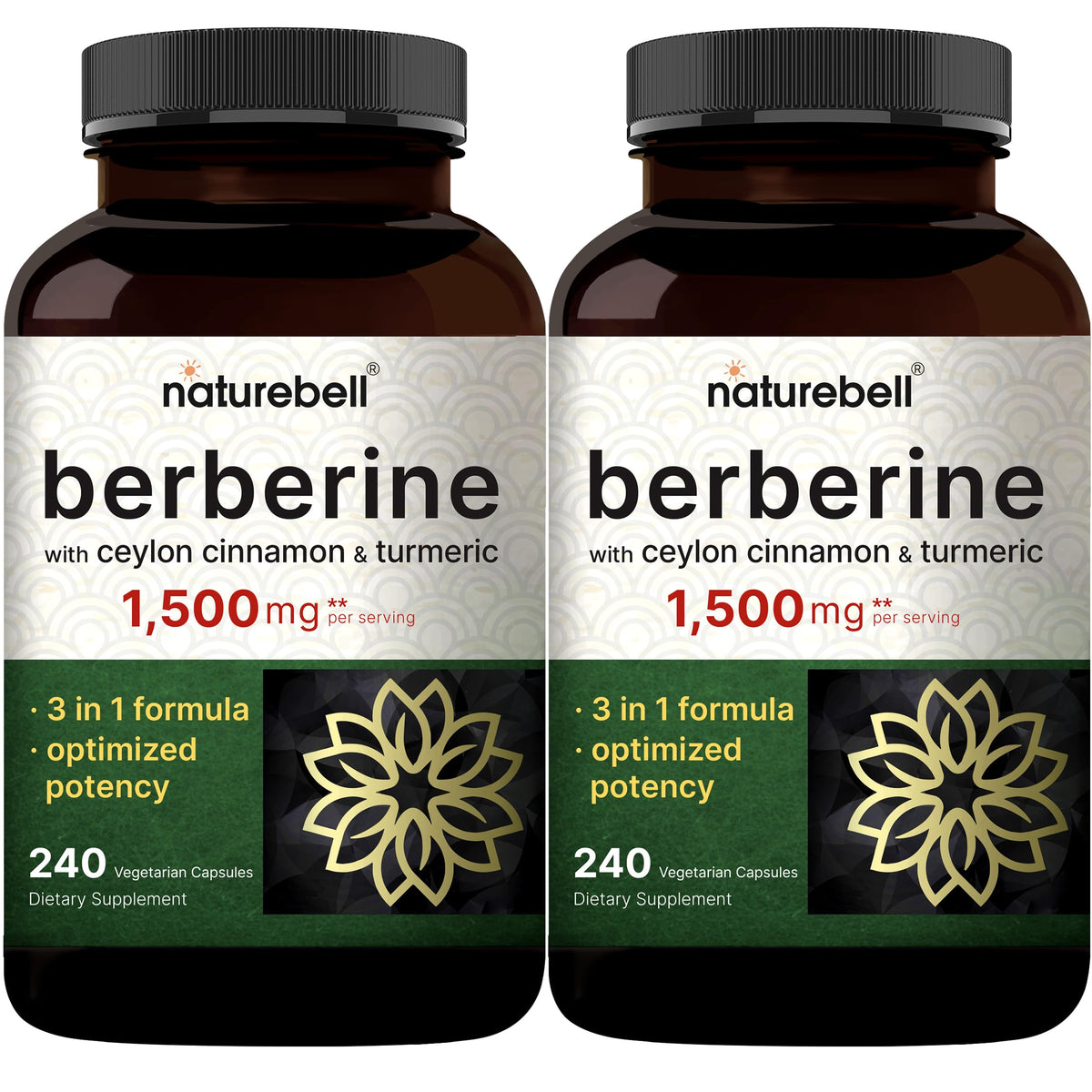 NatureBell Berbérine 1 500 mg 480 capsules végétales, vue de face