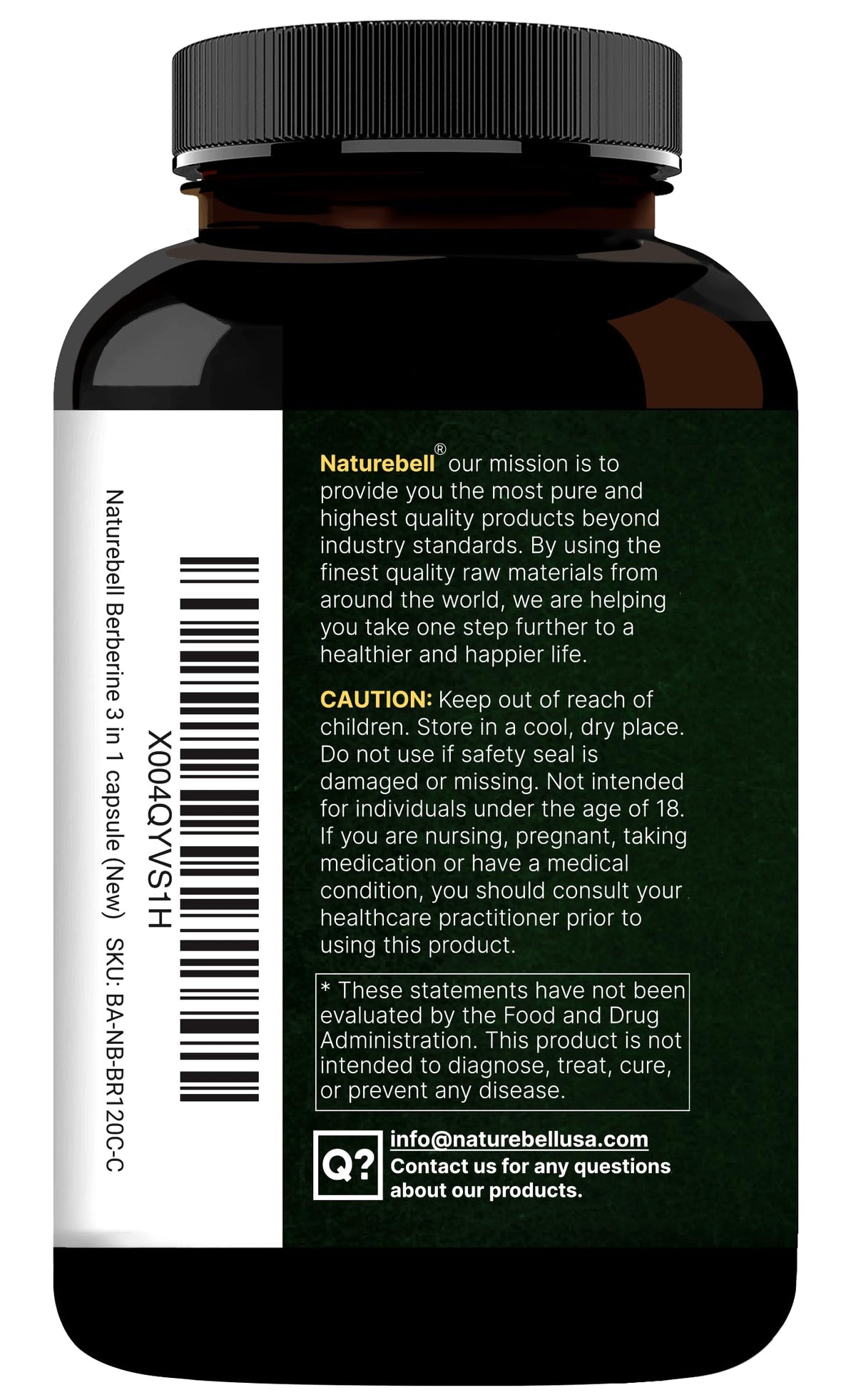 NatureBell Berbérine 1 500 mg, capsules végétales sur une table