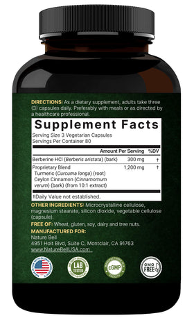 NatureBell Berbérine 1 500 mg, flacon ouvert avec capsules