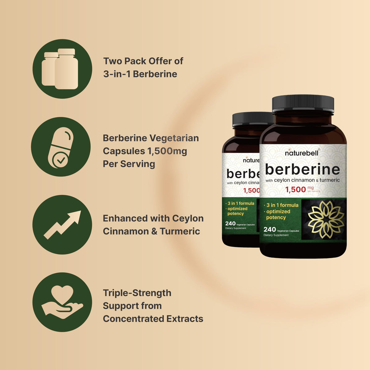 NatureBell Berbérine 1 500 mg, vue de côté du flacon