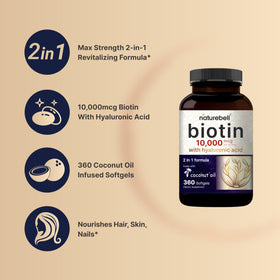 NatureBell Biotine 10 000mcg gélules with coconut oil infusion