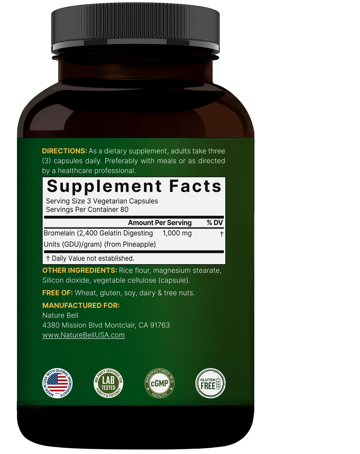NatureBell Bromélaïne 1000mg, emballage et capsules