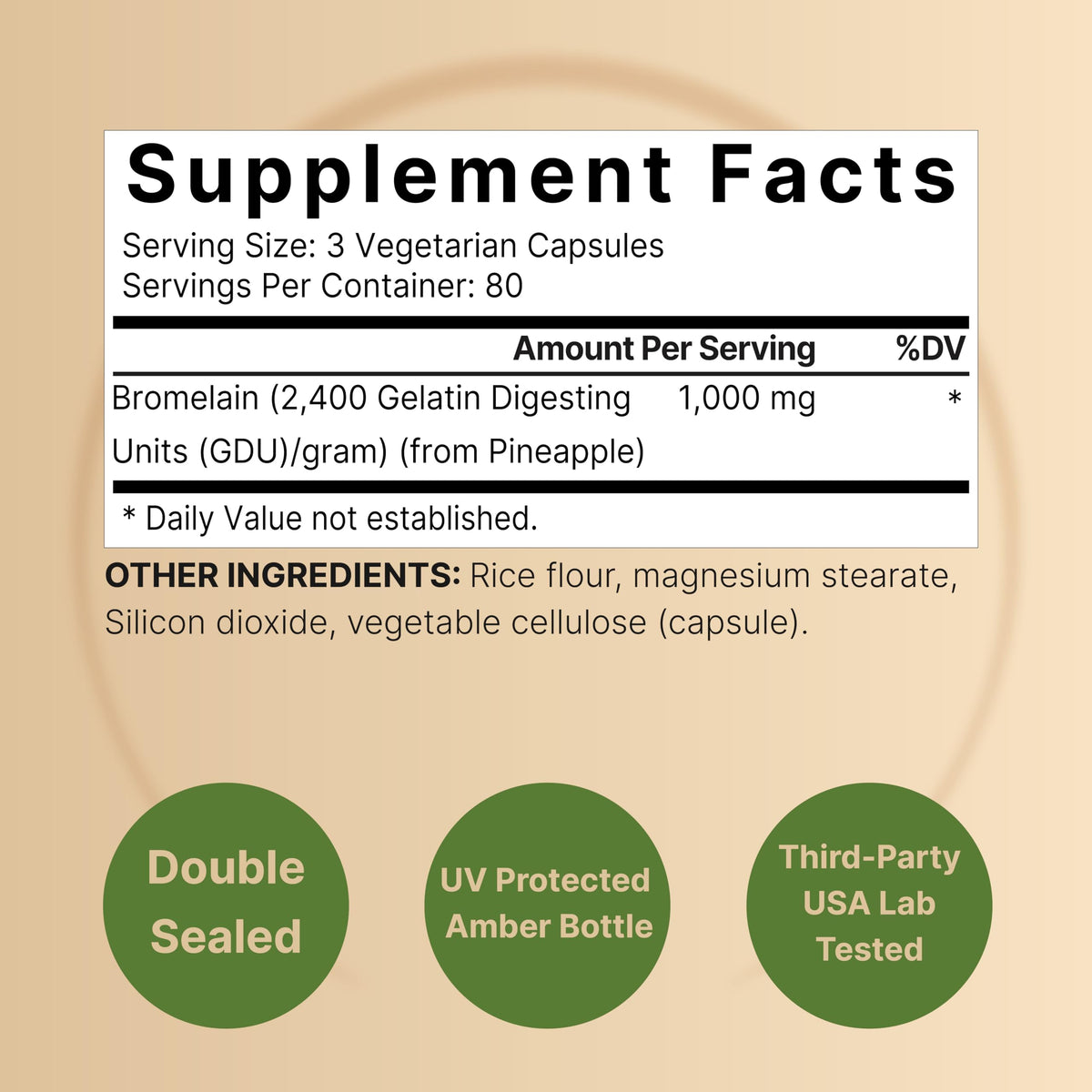 NatureBell Bromélaïne 240 capsules, étiquette et informations