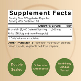 NatureBell Bromélaïne 240 capsules, étiquette et informations