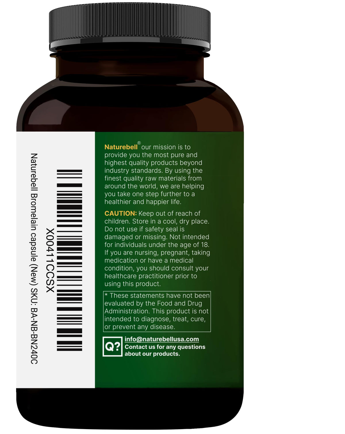 NatureBell Bromélaïne, capsules végétales sur une table en bois