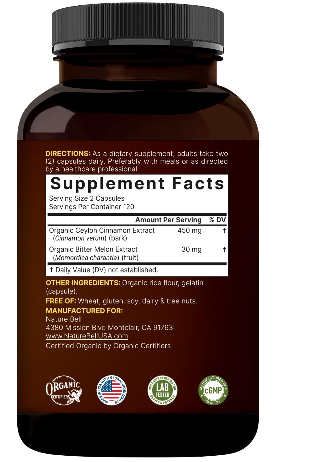 NatureBell capsules avec échantillon de cannelle de Ceylan et melon amer