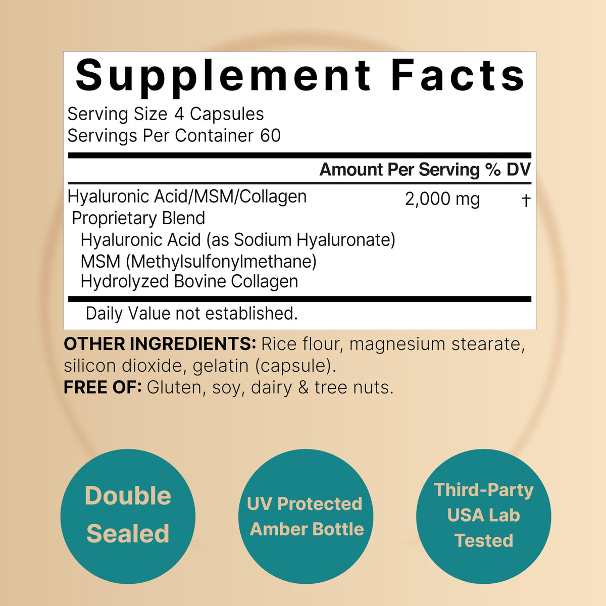 NatureBell capsules d'acide hyaluronique avec étiquette visible
