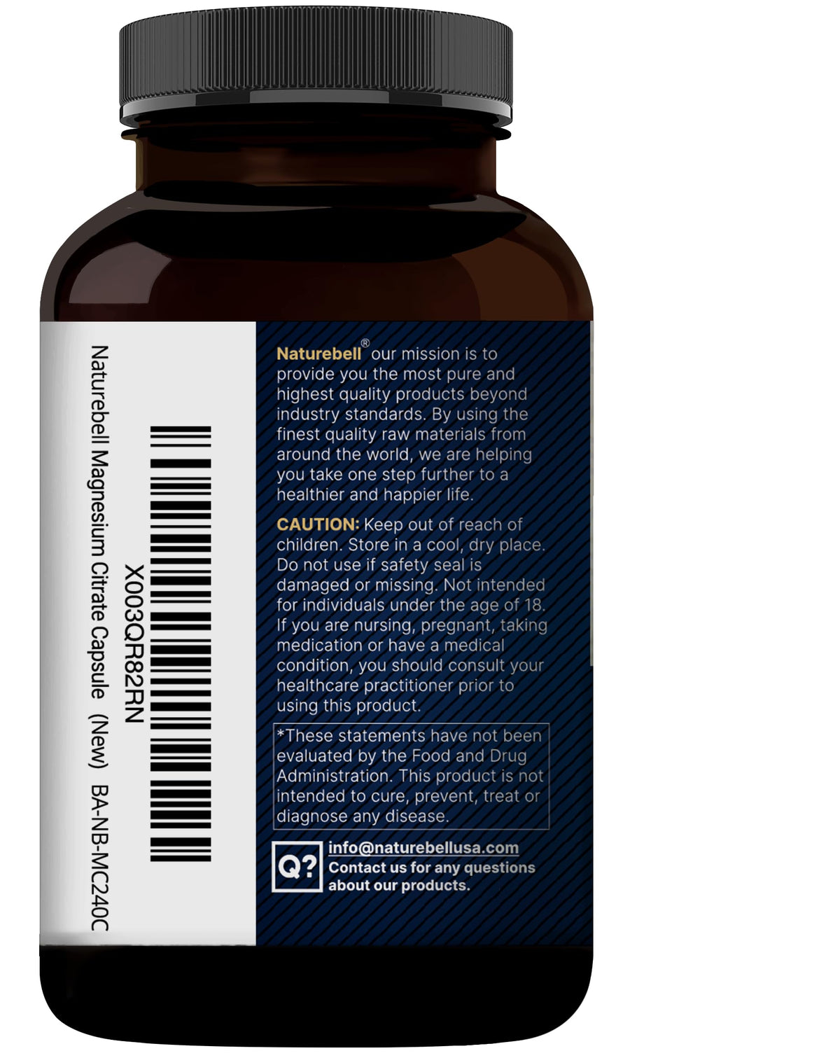 NatureBell Citrate de Magnésium Pur avec des ingrédients affichés