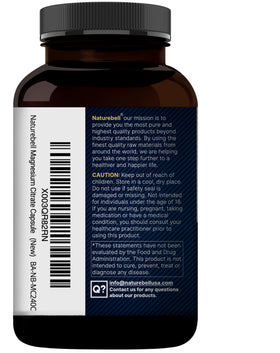 NatureBell Citrate de Magnésium Pur avec des ingrédients affichés