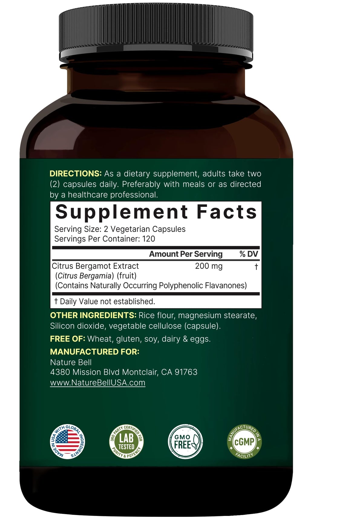 NatureBell Citrus Bergamot capsules with fresh bergamot fruit