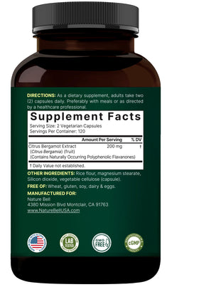 NatureBell Citrus Bergamot capsules with fresh bergamot fruit