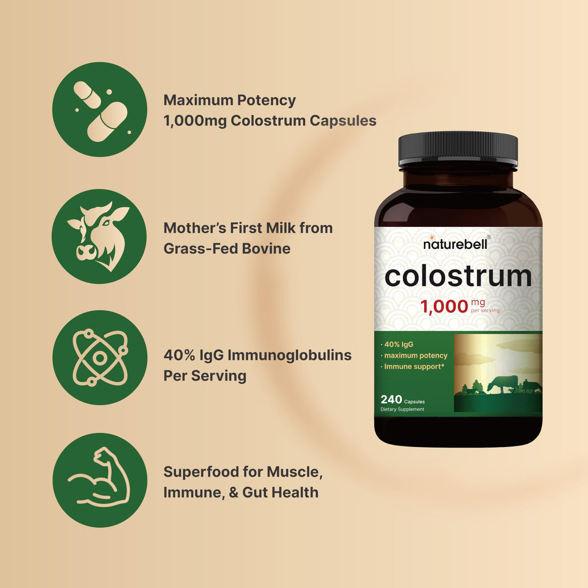 NatureBell Colostrum 240 capsules avec étiquette visible