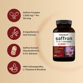 NatureBell Complex Safran 8-en-1 capsules végétariennes sur une table