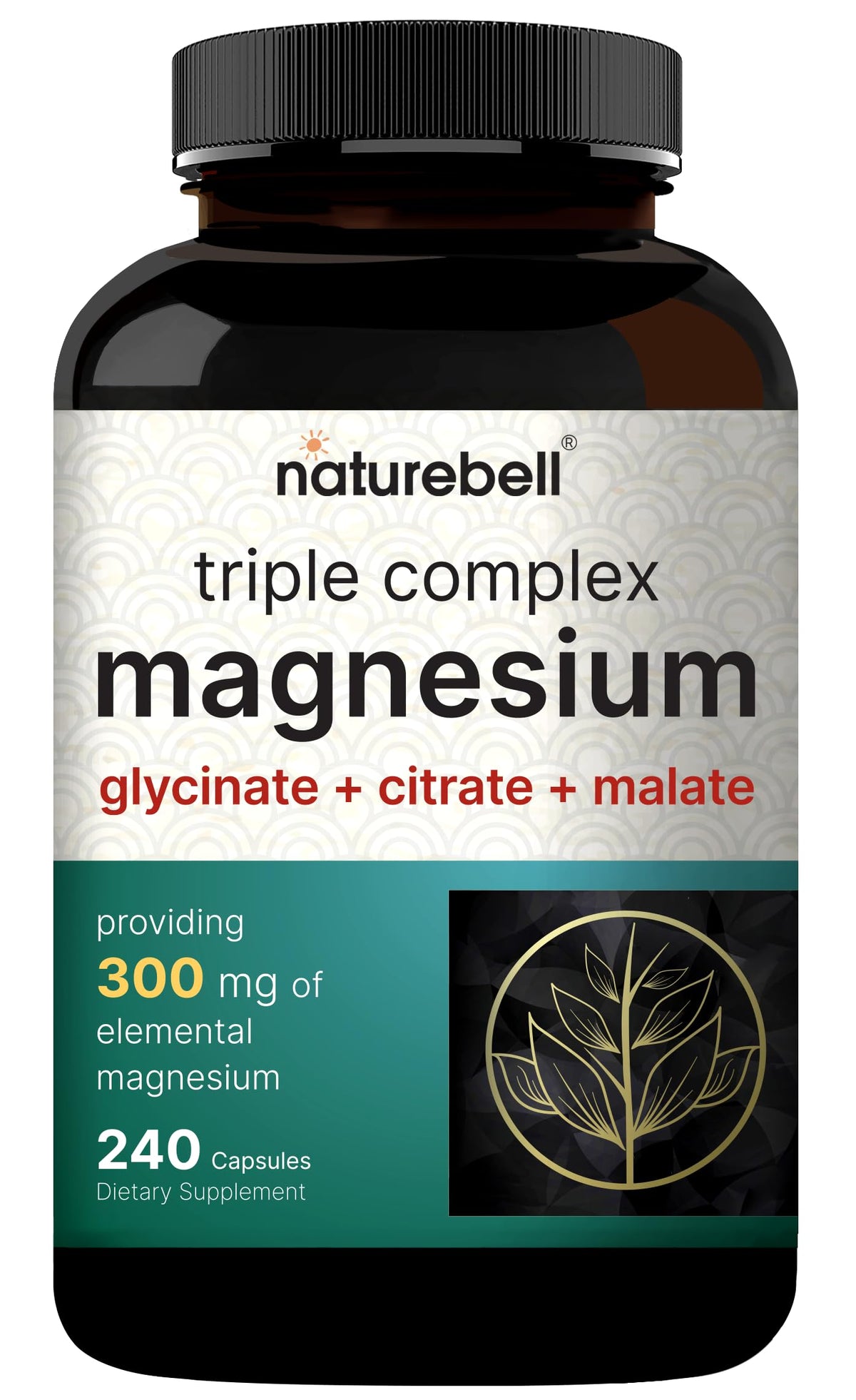 NatureBell Complexe de Magnésium Triple 240 capsules avec verre d'eau