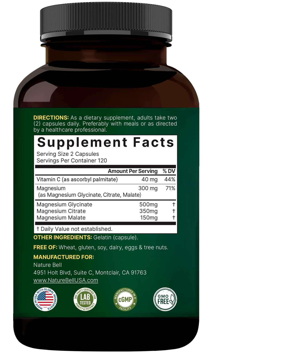NatureBell Complexe de Magnésium Triple 240 capsules et fruits