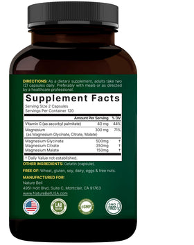 NatureBell Complexe de Magnésium Triple 240 capsules et fruits