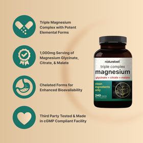 NatureBell Complexe de Magnésium Triple 240 capsules ouverts