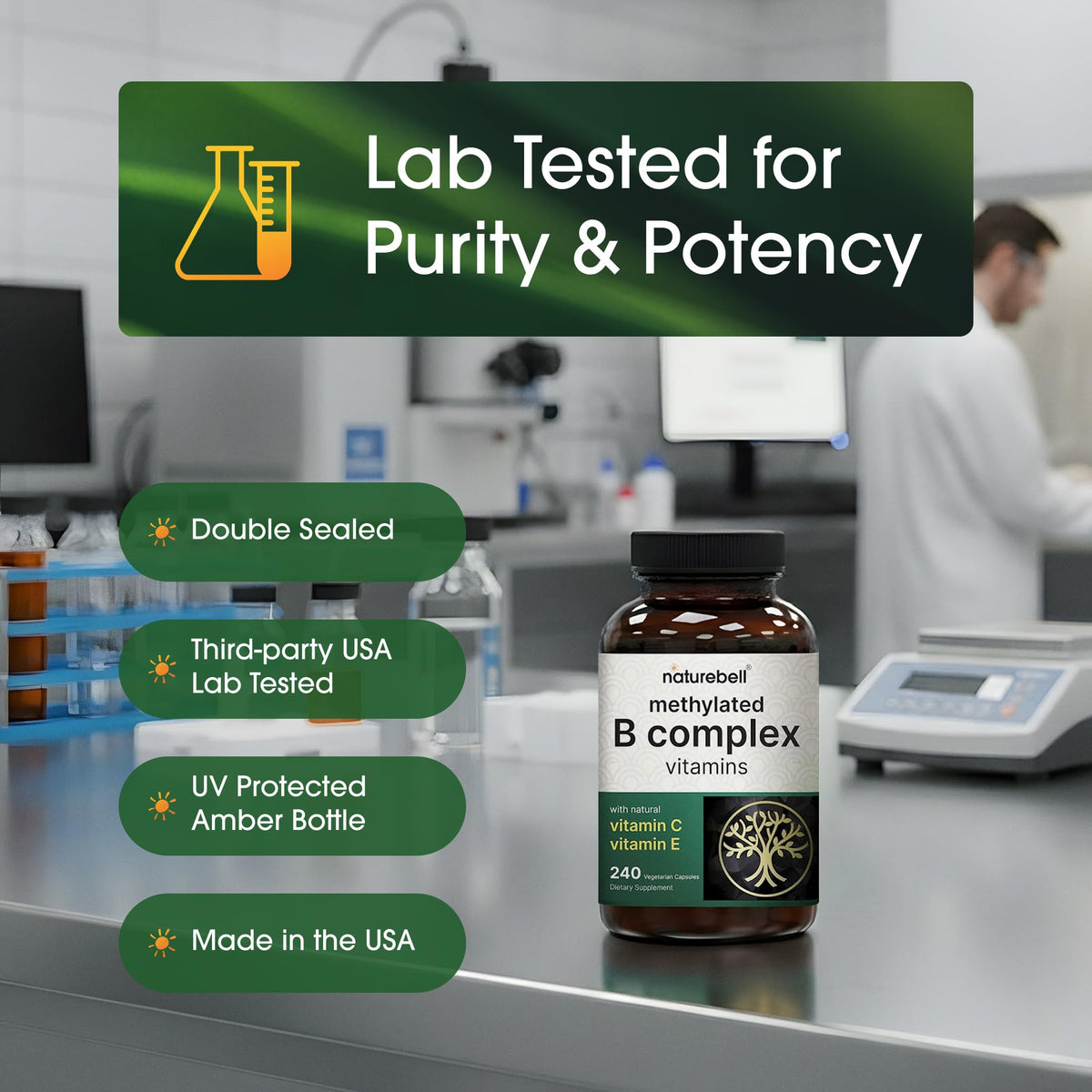 NatureBell Complexe de Vitamines B Méthylées, vue du dessus du pot