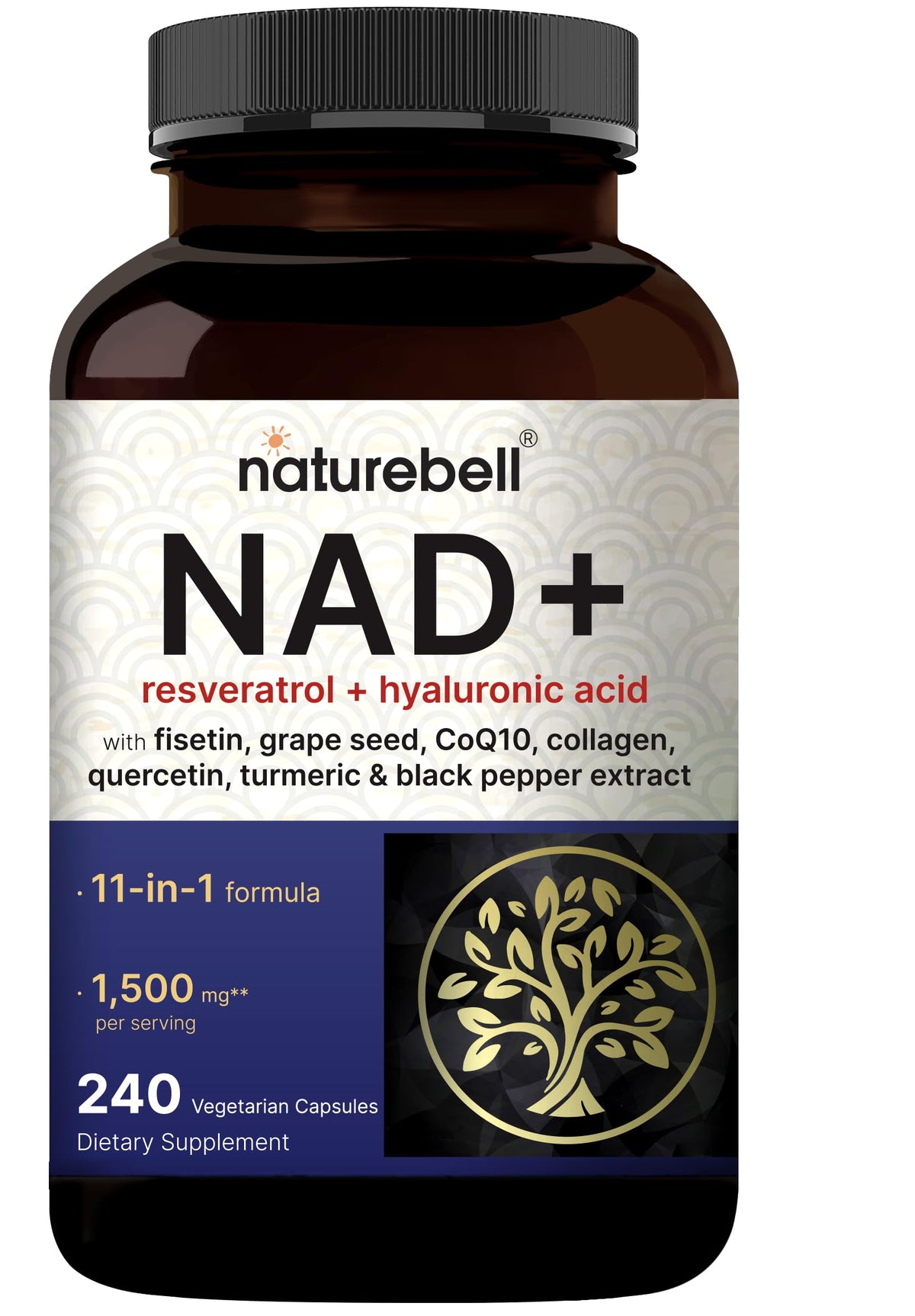 NatureBell Complexe NAD+ 11-en-1 240 gélules végétales vue de face