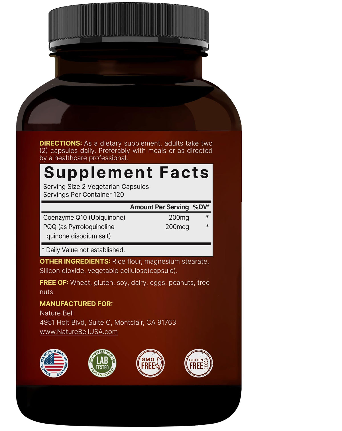 NatureBell CoQ10 200mg PQQ capsules dans une main