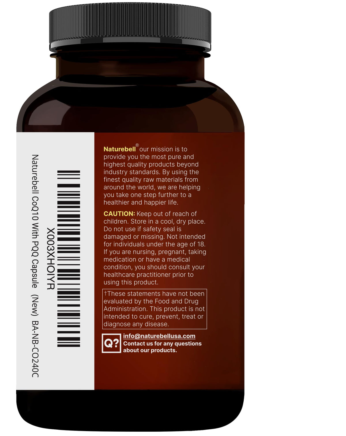 NatureBell CoQ10 200mg PQQ en gros plan sur l'étiquette