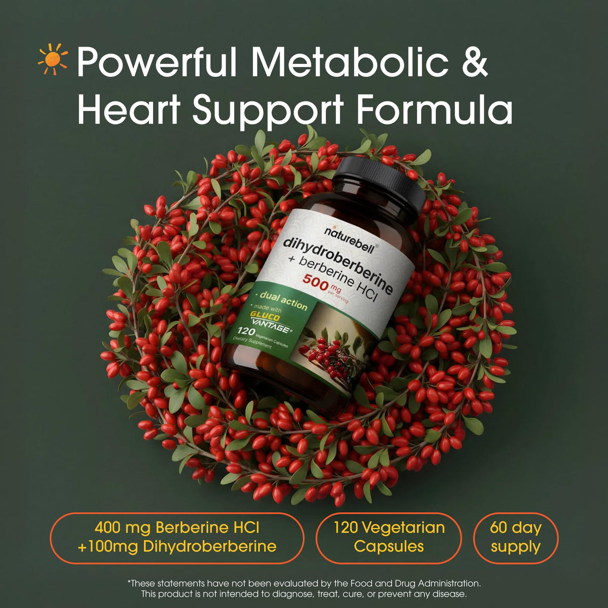NatureBell Dihydroberberine 500mg capsules sur fond blanc