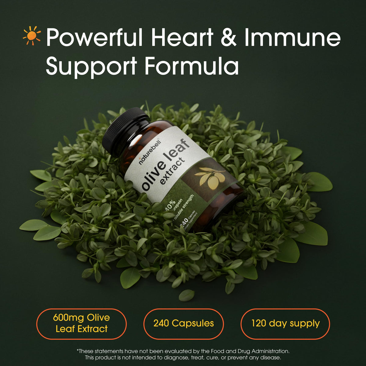 NatureBell Extrait de Feuille d'Olivier 240 Capsules avec étiquette