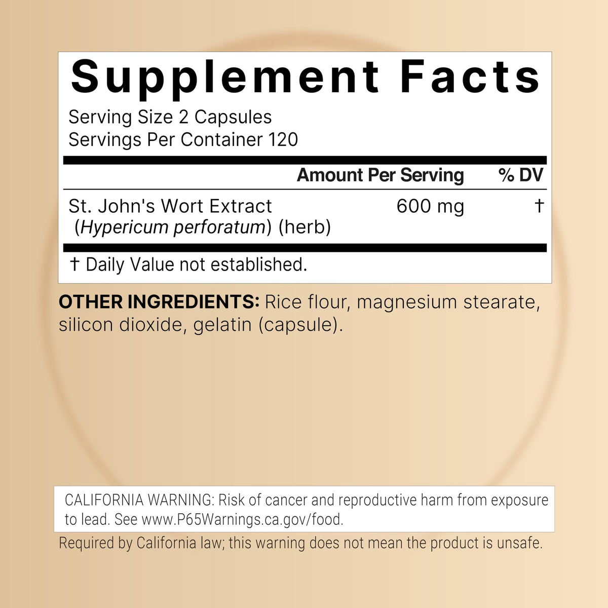 NatureBell Extrait de Millepertuis 240 capsules arrière avec informations nutritionnelles