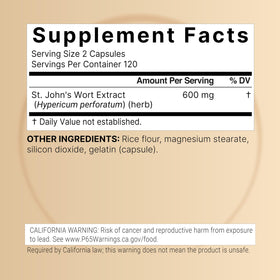 NatureBell Extrait de Millepertuis 240 capsules arrière avec informations nutritionnelles