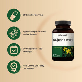 NatureBell Extrait de Millepertuis 240 capsules sur un fond naturel