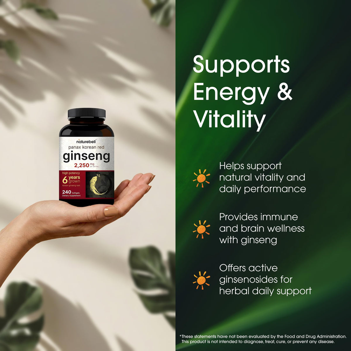 NatureBell Ginseng Coréen Rouge 240 gélules végétales ouvertes
