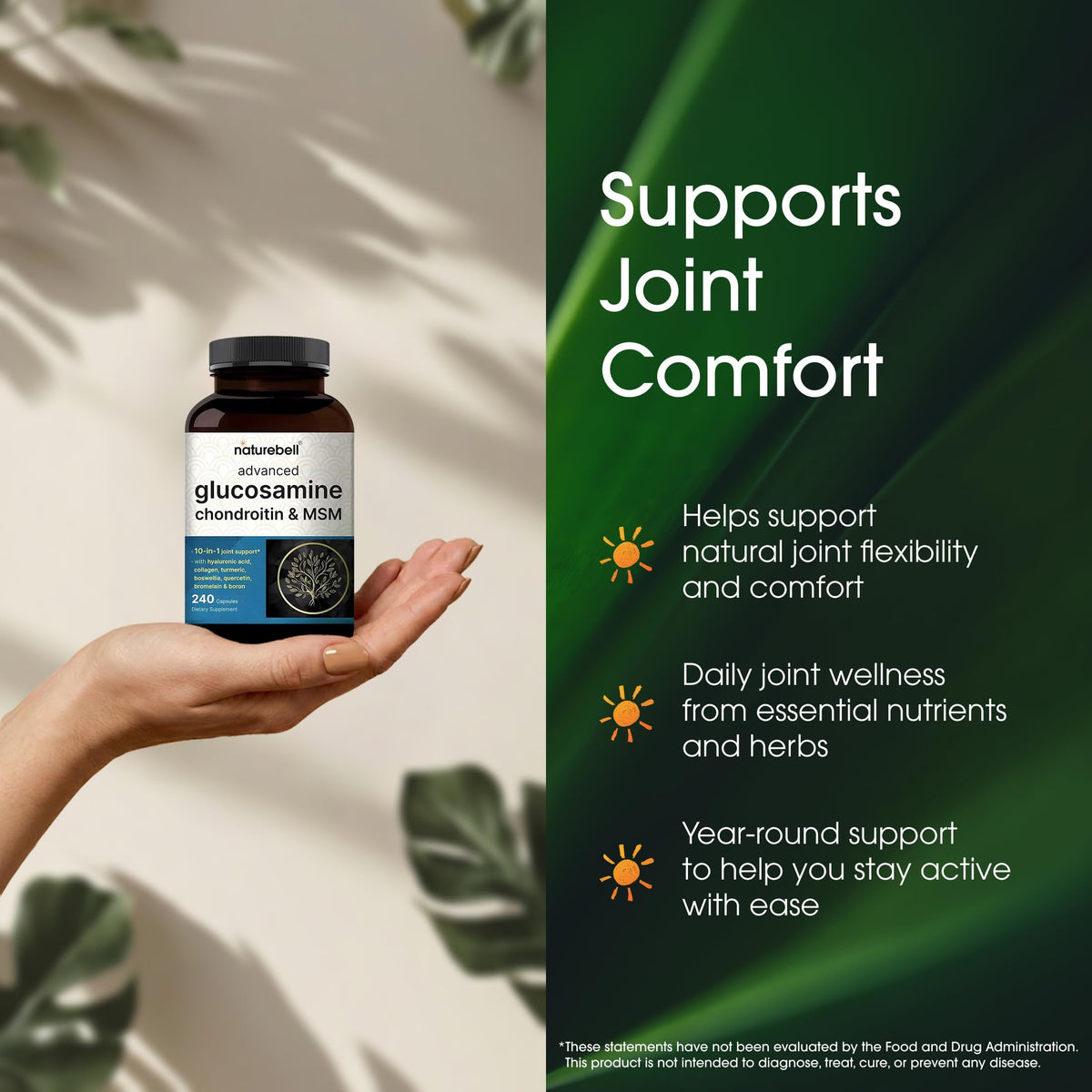 NatureBell Glucosamine Chondroïtine 240 capsules avec verre d'eau