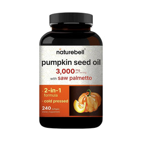 NatureBell Huile de Graines de Citrouille 3 000mg avec Saw Palmetto - vue avant du flacon