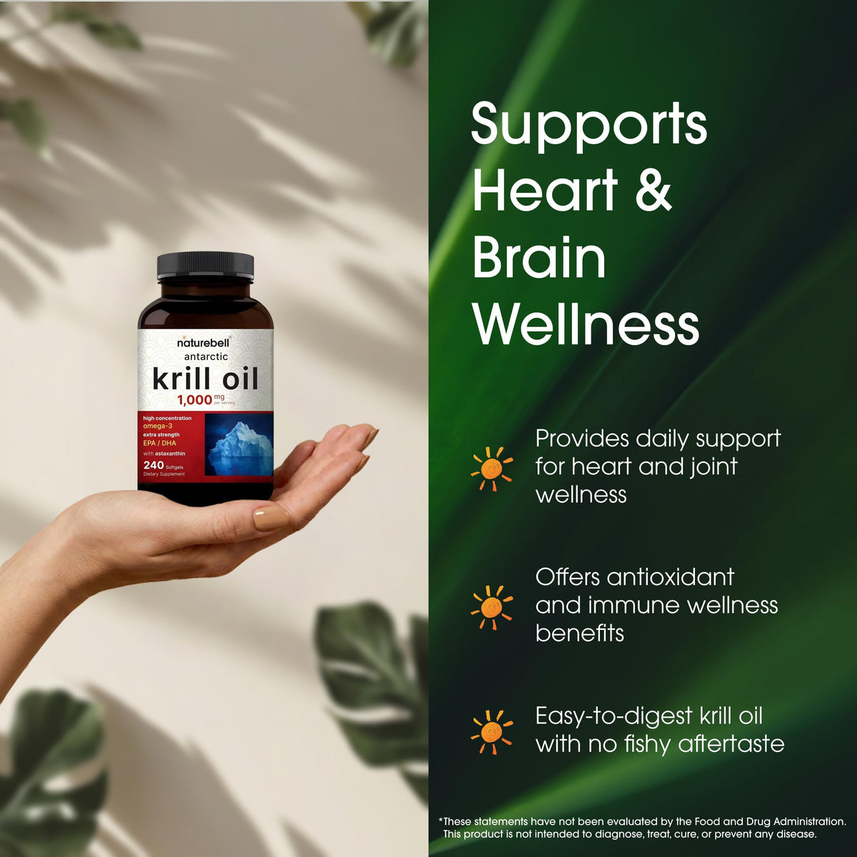 NatureBell huile de krill antarctique 1000 mg gélules molles avec étiquette