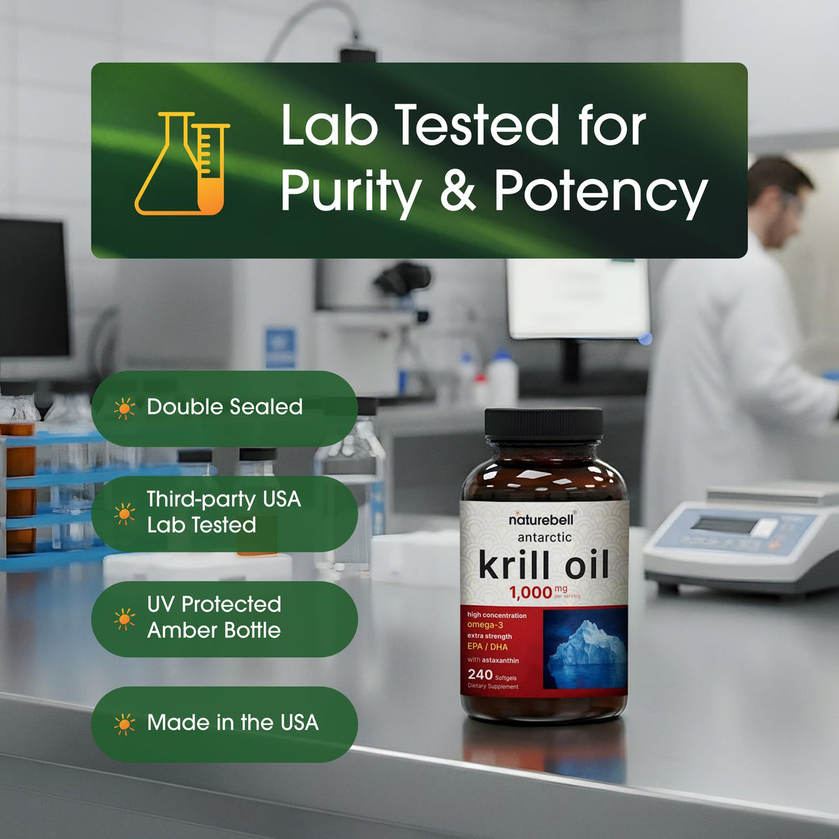 NatureBell huile de krill antarctique 1000 mg gélules molles dans un environnement naturel