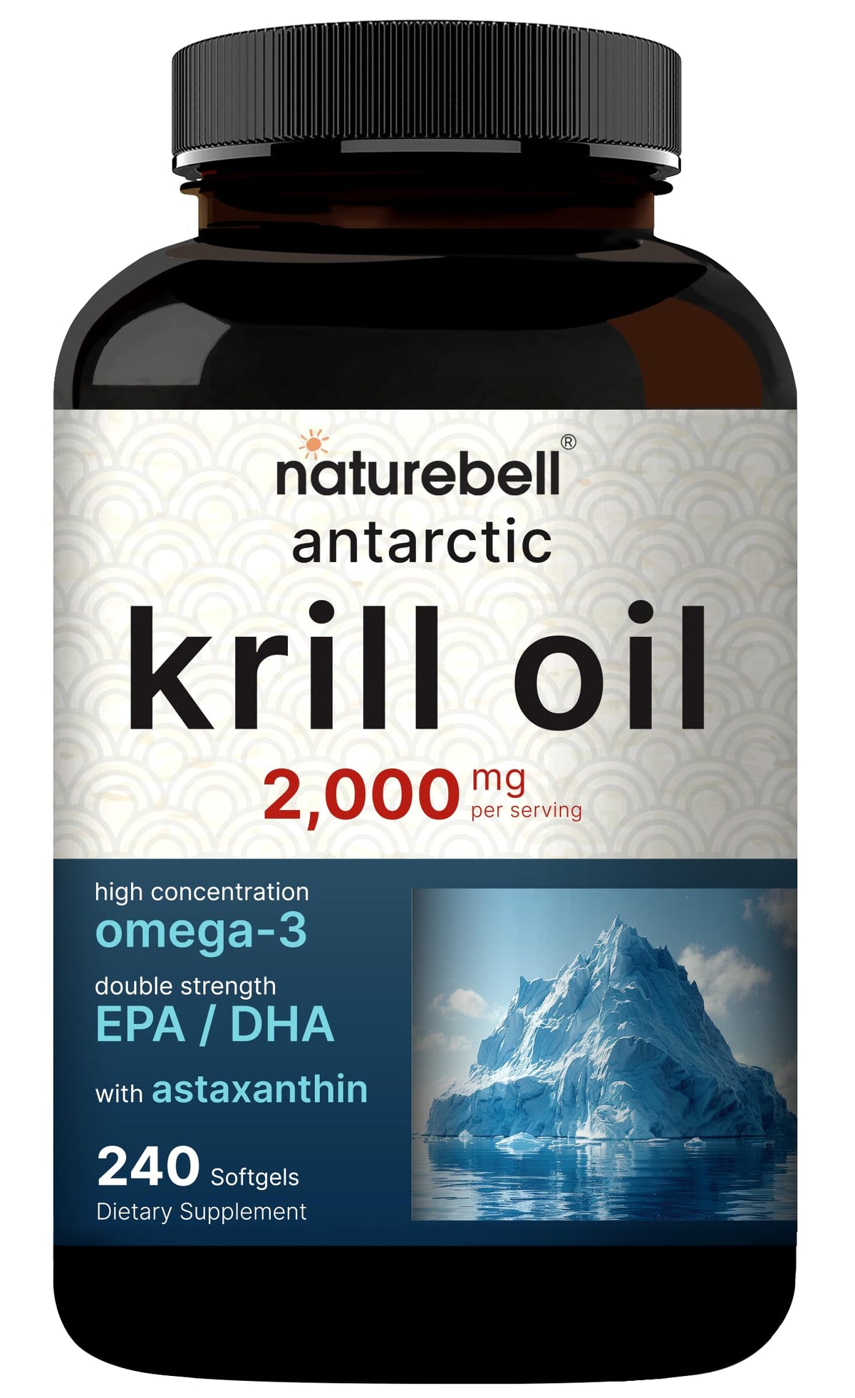 NatureBell Huile de Krill Antarctique sur une table avec des plantes