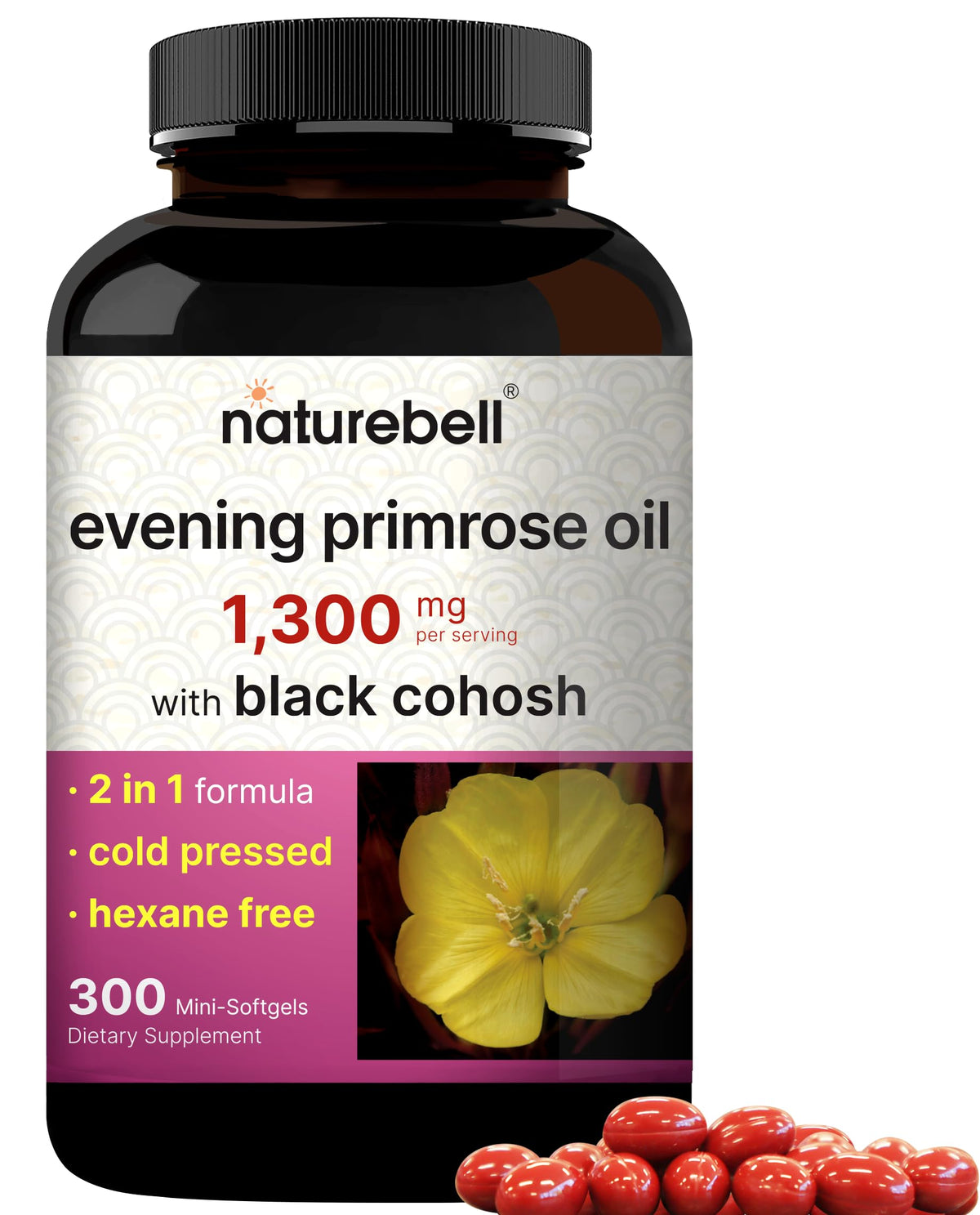 NatureBell Huile de Onagre 1300mg mini-gélules vue avant