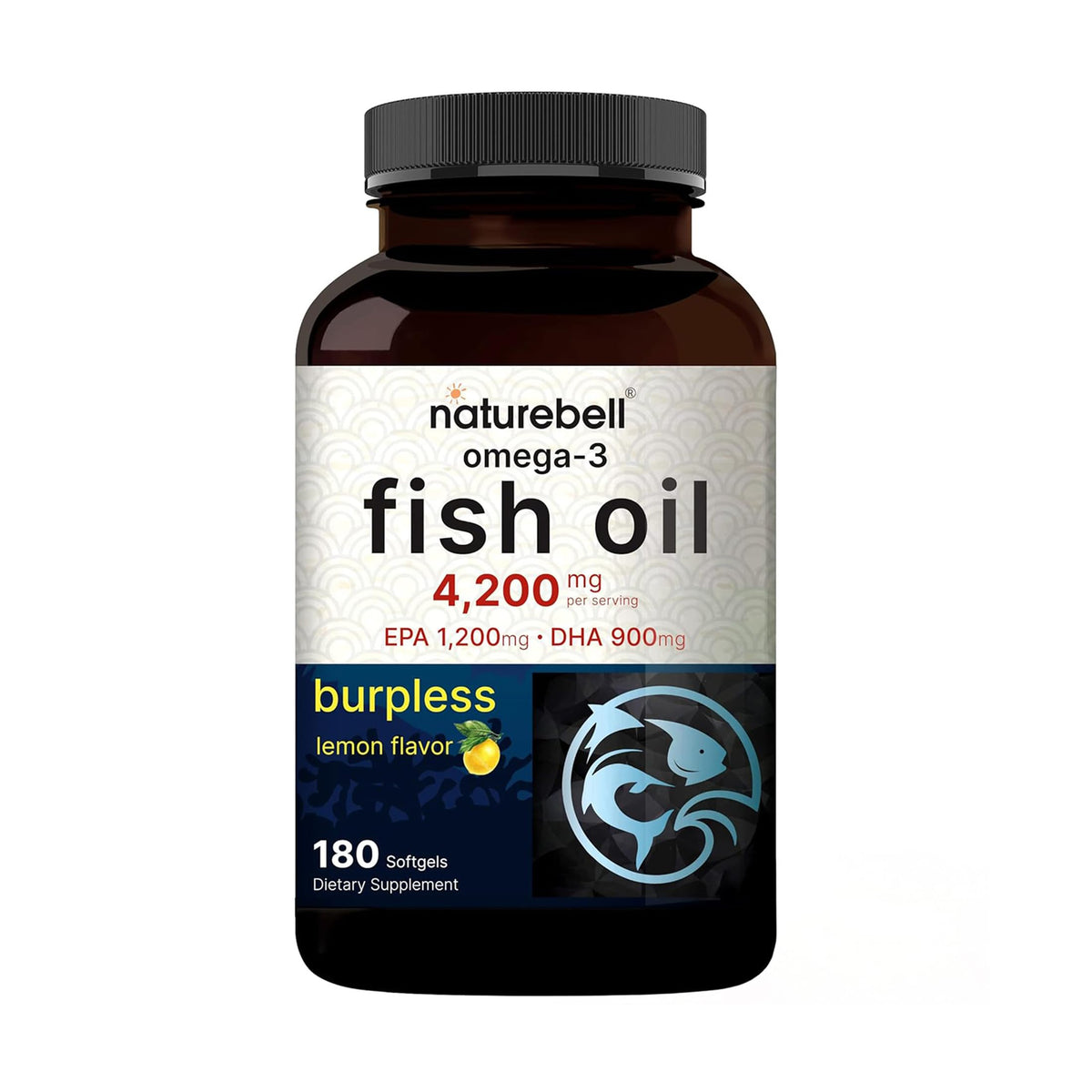 NatureBell Huile de Poisson Omega-3 180 gélules souples en bouteille