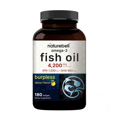 NatureBell Huile de Poisson Omega-3 180 gélules souples en bouteille