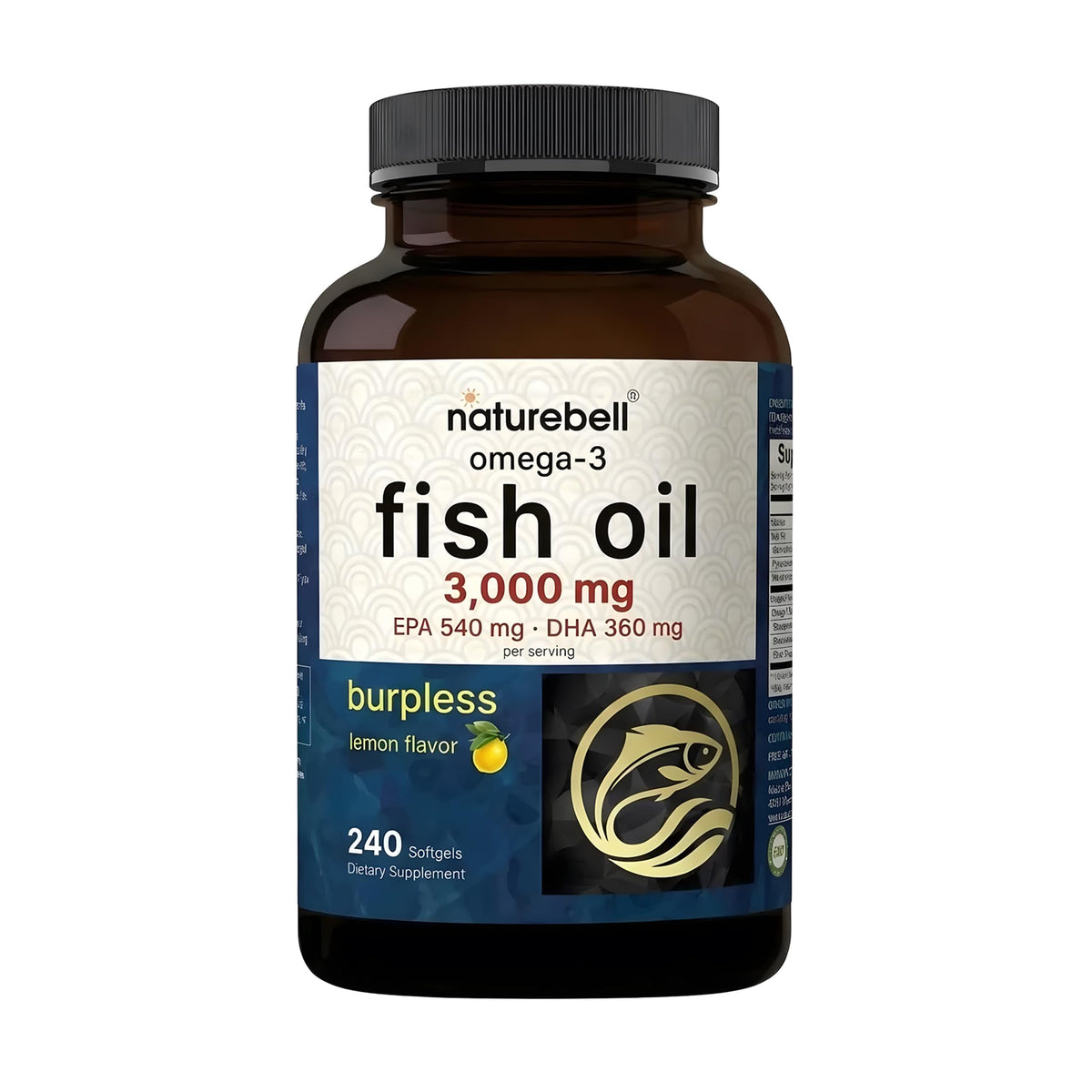 NatureBell Huile de Poisson Omega-3 3 000 mg 240 gélules vue de face