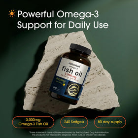 NatureBell Huile de Poisson Omega-3 gélules sur fond blanc