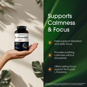 NatureBell L-Théanine 400mg - capsules dans un verre