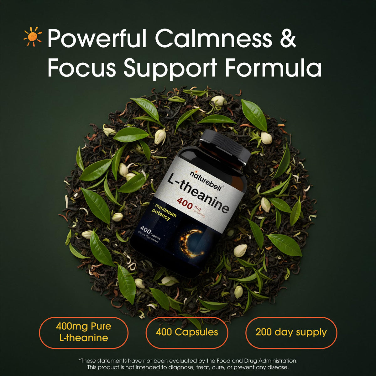 NatureBell L-Théanine 400mg capsules - vue supérieure