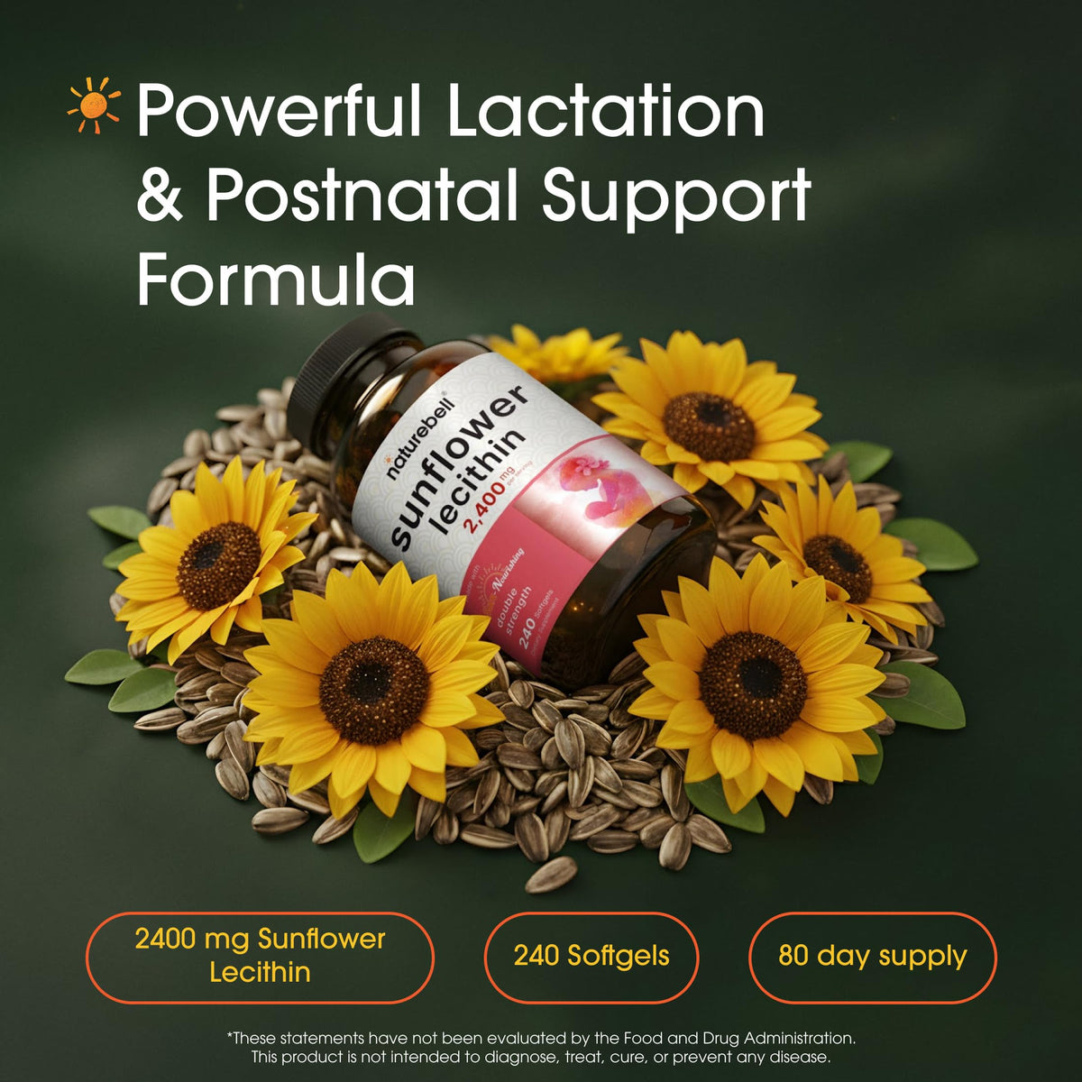 NatureBell Lécithine de Tournesol 240 Gélules avec étiquette visible