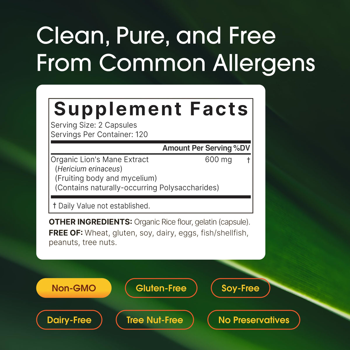 NatureBell Lion's Mane 600mg capsules sur une table