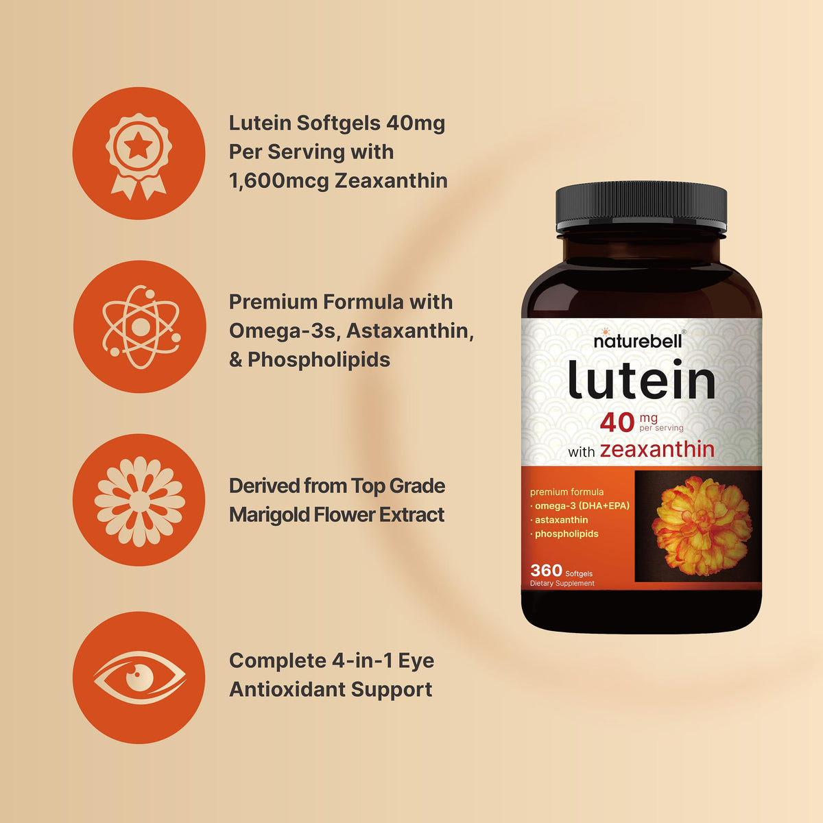 NatureBell Lutein 40mg gélules sur une table