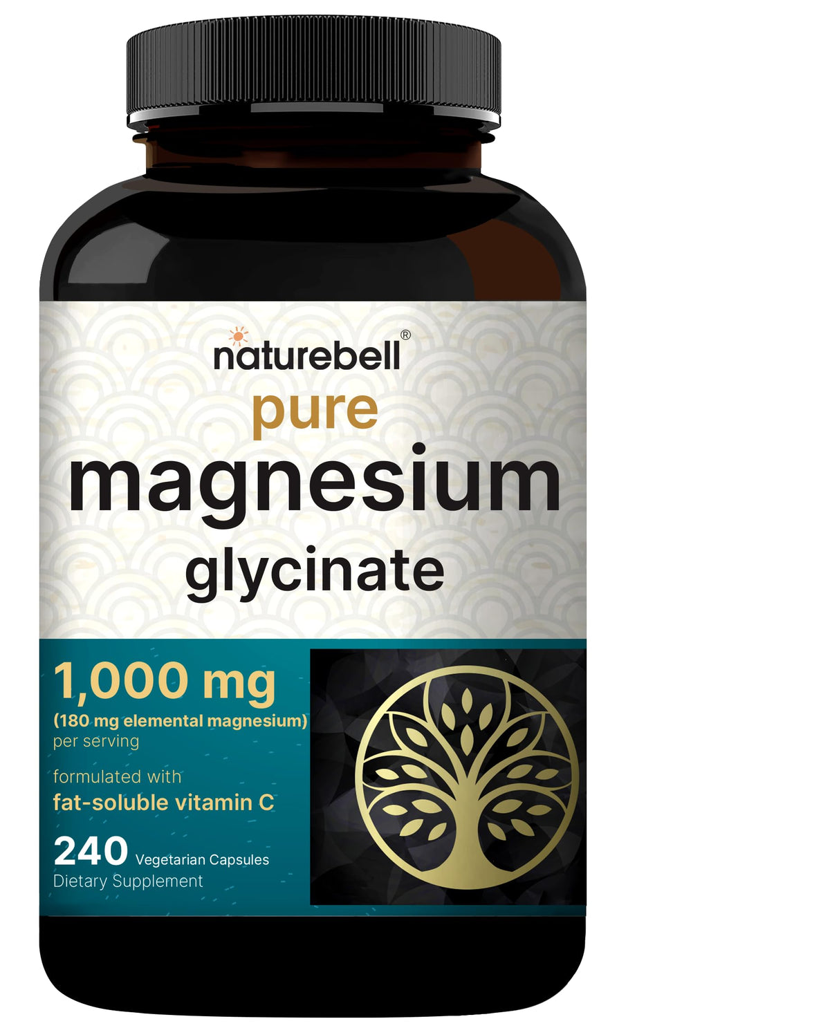 NatureBell Magnésium Glycinate 1000 mg 240 Capsules Végétariennes vue de face
