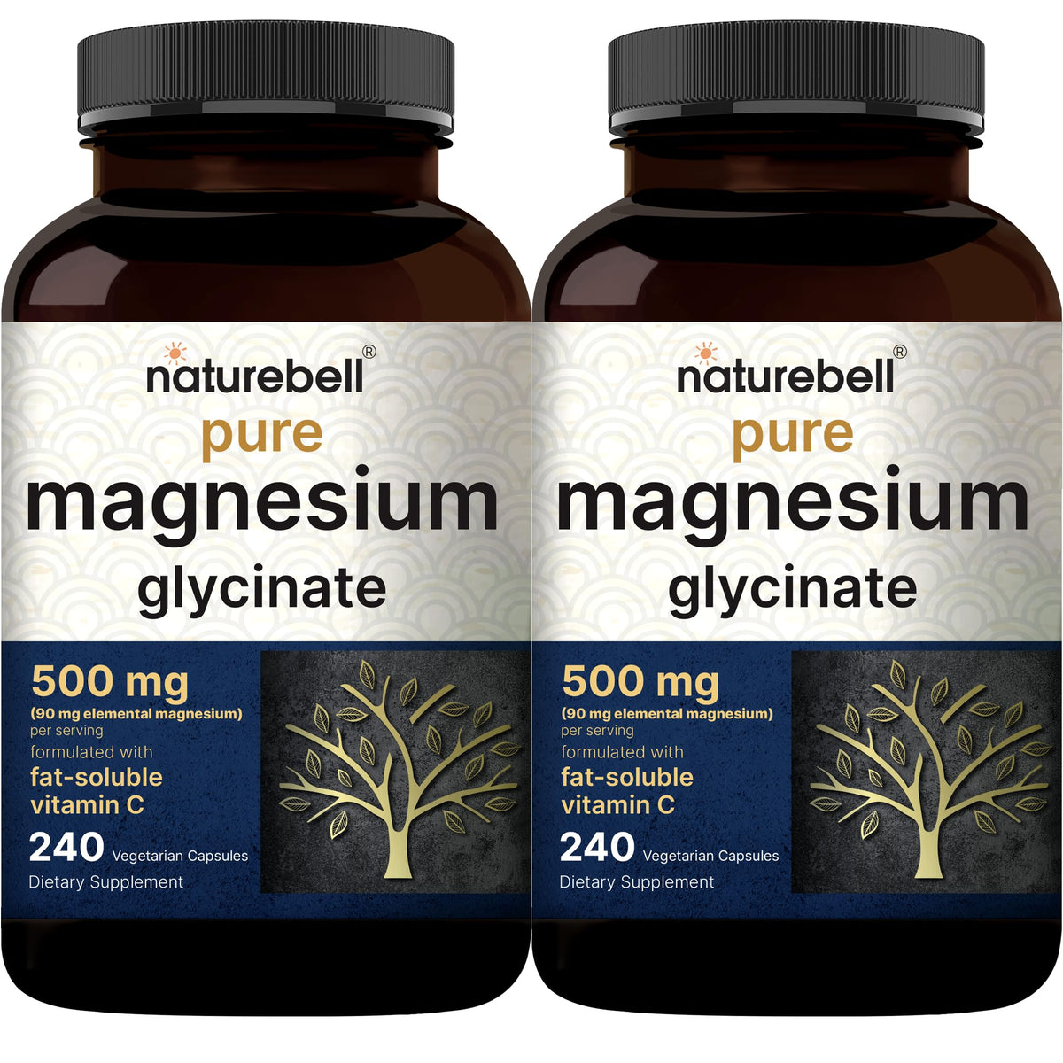 NatureBell Magnésium Glycinate Pur 500mg 2 Paquets, vue avant